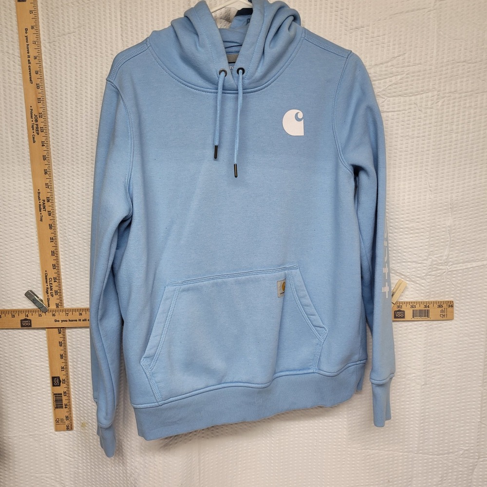 Carhartt Relaxed Fit Hoodie Light Blue Logo Sweatshirt Womens Medium